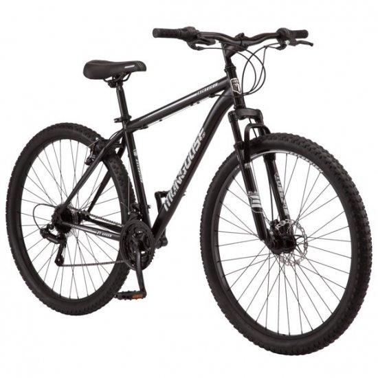 Mongoose Excursion Men\'s Mountain Bike, 29 inch wheels, 21 speeds, black / white