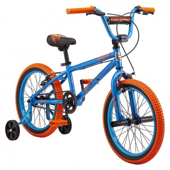 Mongoose Burst Kids Bicycle, Single Speed, 18 In. Wheels, Blue and Orange