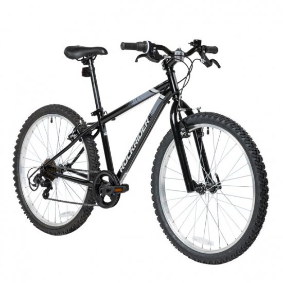 Decathlon Rockrider ST100, Kids Mountain Bike, 24\", 4\'5\" to 4\'11\", Unisex, Black