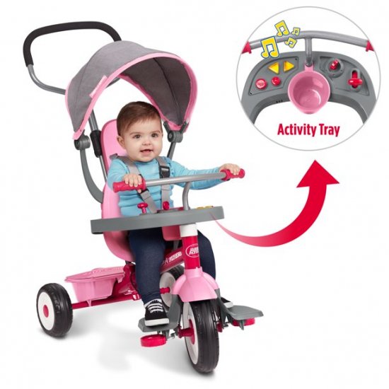 Radio Flyer, 4-in-1 Stroll \'N Trike with Activity Tray, Pink & Gray