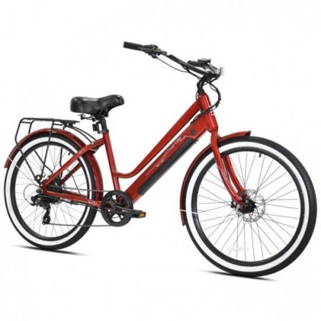 Kent Red 26 In. 350 W Pedal Assist Cruiser Style with Removable 36V 10.4 Ah Lithium-ion Battery, Electric Bicycle