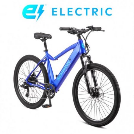 Schwinn Boundary ELECTRIC Mountain Bike, 27.5-inch Wheels, 18 Speeds, 250-Watt Pedal Assist Motor, Blue