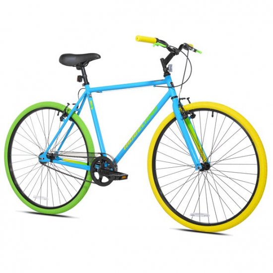 Kent Bicycles 700C Men\'s Ridgeland Hybrid Bike, Turquoise Blue, Yellow and Green