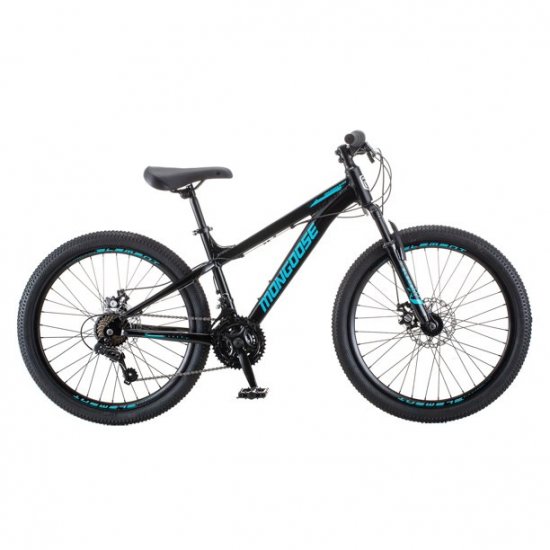 Mongoose Durham Mountain Bike, 21 Speeds, 24 In. Wheels, Black and Blue