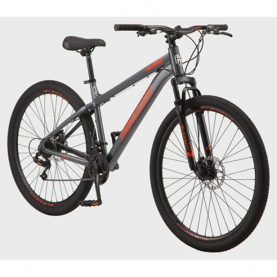 Mongoose Durham mountain bike, 21 speeds, 29-inch wheels, gray, mens style