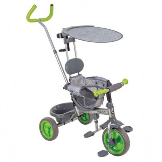 Huffy 29011 Malmo 4-in-1 Canopy Tricycle with Push Handle, Cup Holder & Rear Storage, Gray - One Size